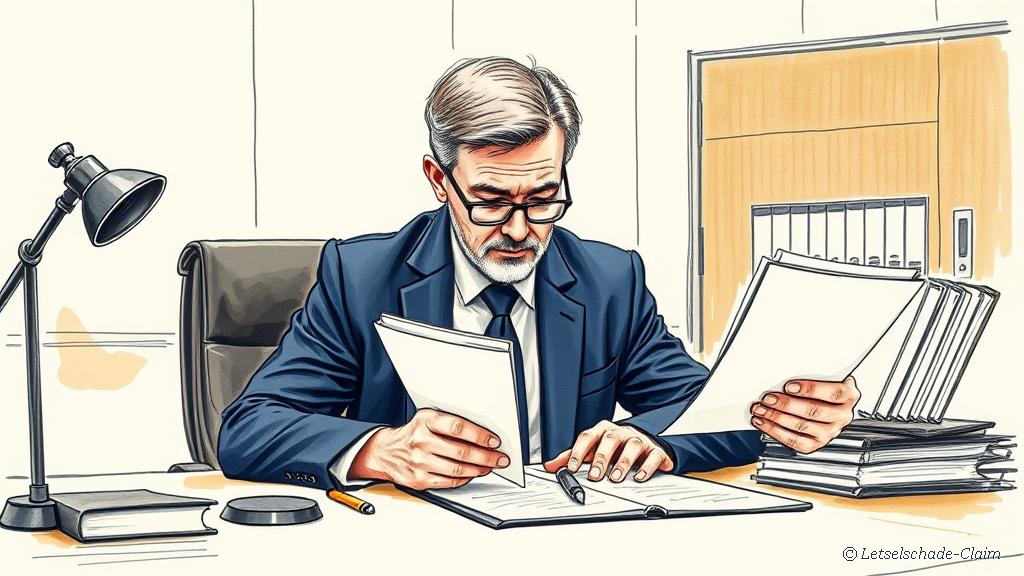 Letselschadespecialist bespreekt schadevergoeding-dossier op kantoor